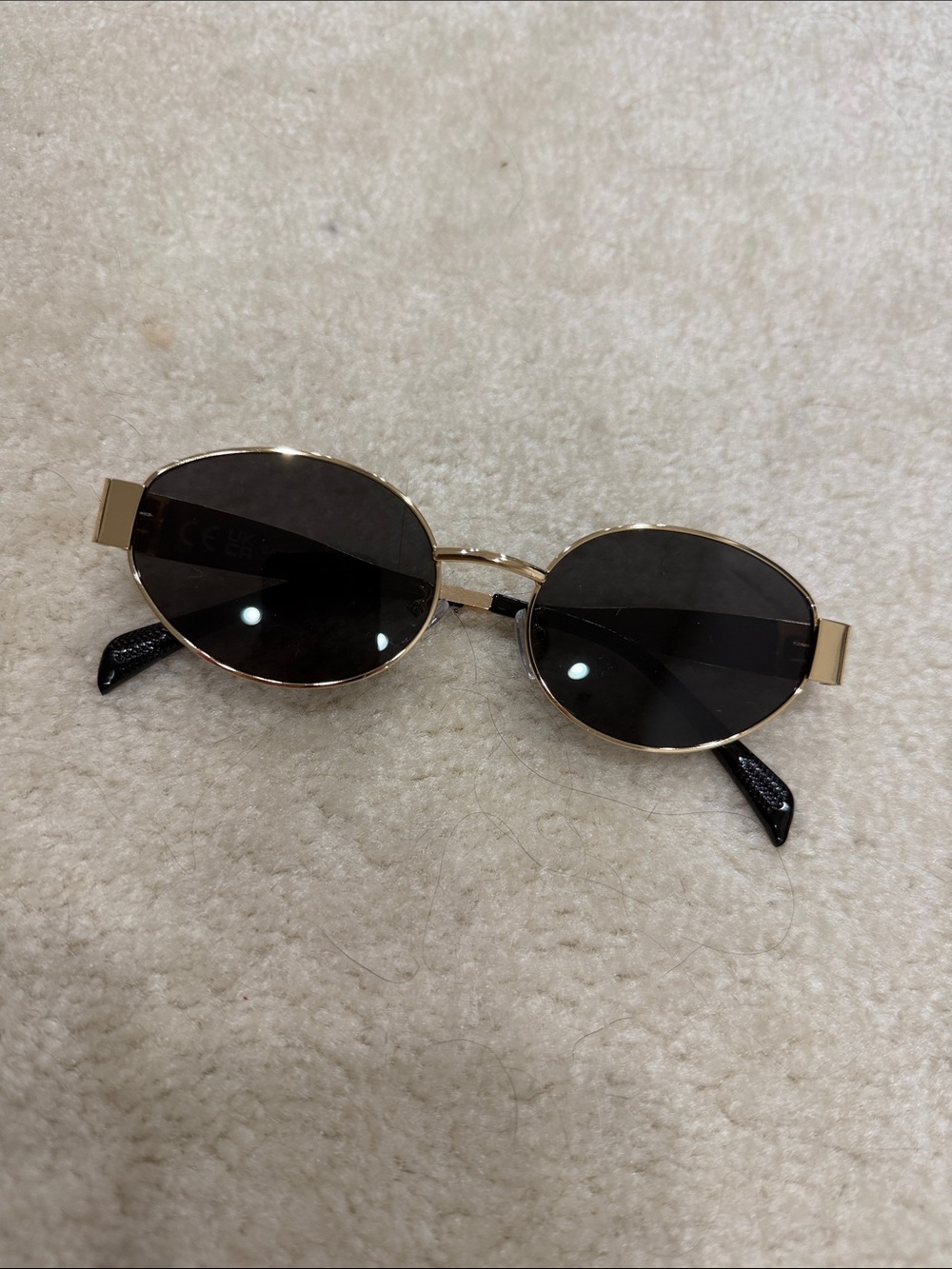 Gold Frame Black Lens Oval Women's Sunglasses